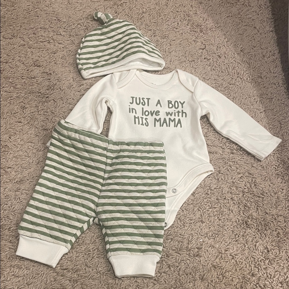 Baby Essentials Green & White Striped 3-Piece Matching Set